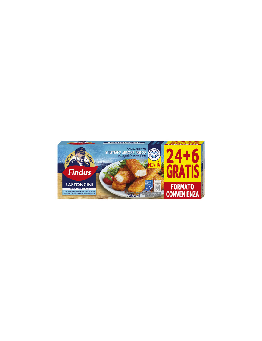 FINDUS BASTONCINI MERLUZZO X24+6 OMAGGIO G.750