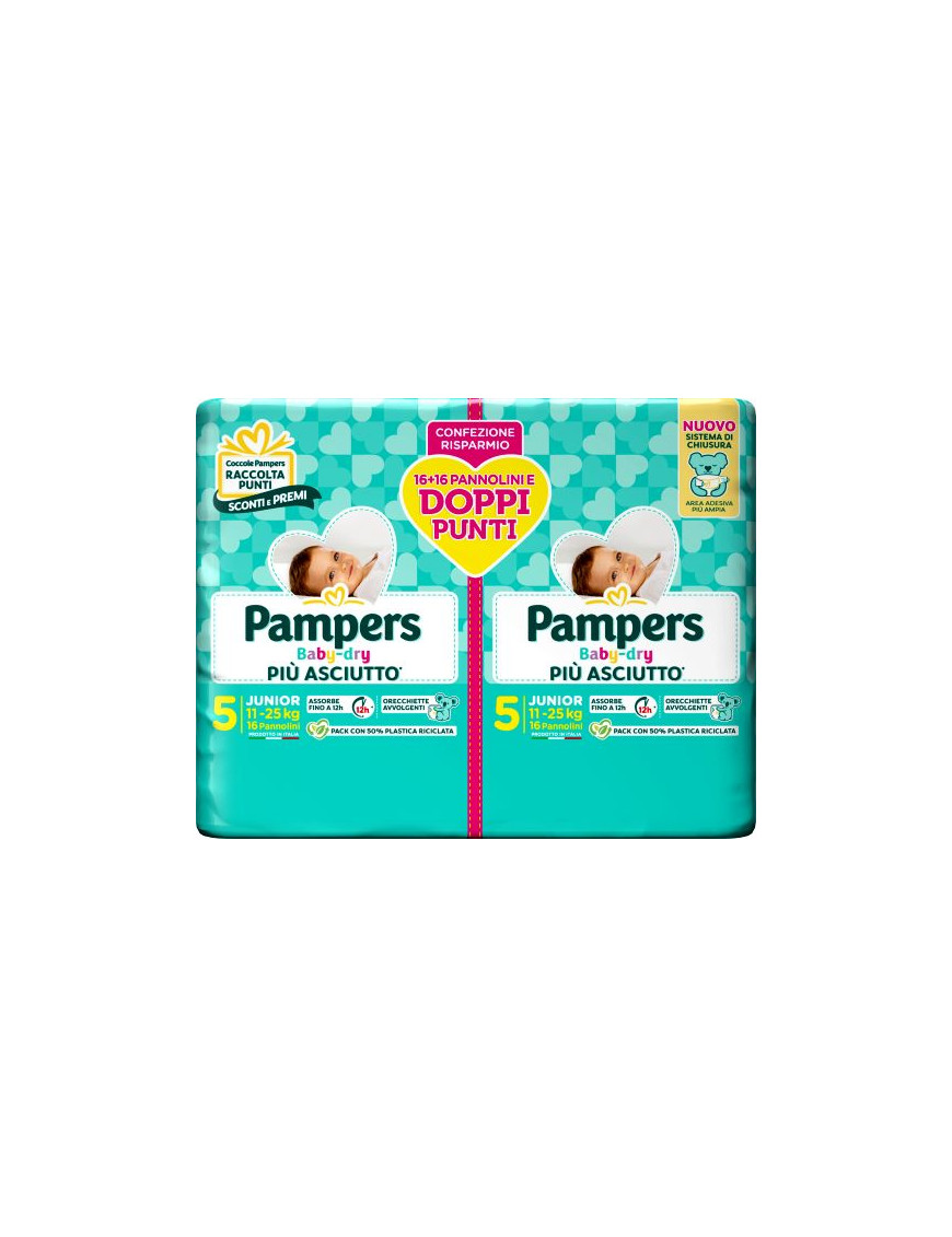 PAMPERS BABY DRY DOWNCOUNT JUNIOR PZ.32(11-25KG)PACCO DOPPIO