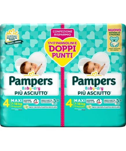 PAMPERS BABY DRY DOWNCOUNT MAXI PZ.34 (7-18KG) PACCO DOPPIO