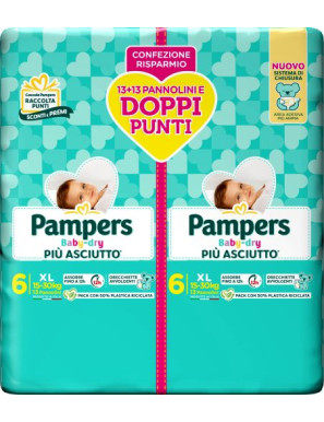 PAMPERS BABY DRY DOWNCOUNT XL PZ.26 (15-30 KG)PACCO DOPPIO