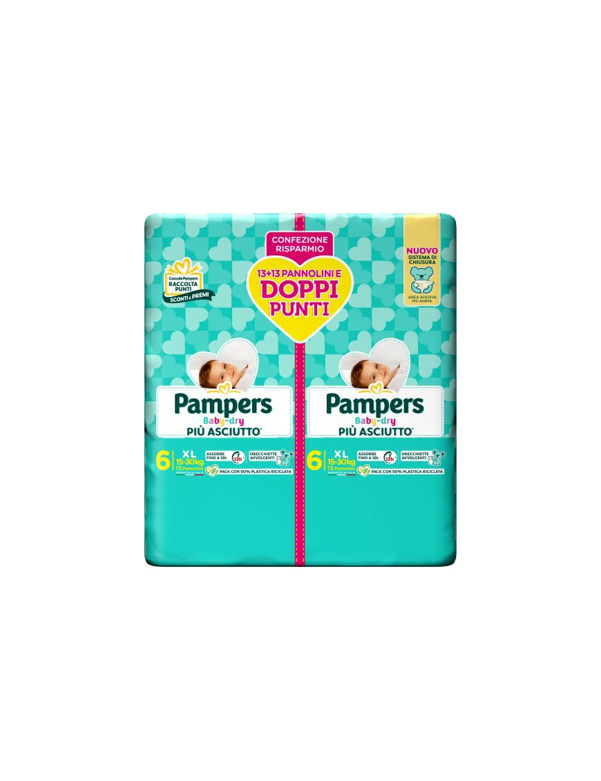 PAMPERS BABY DRY DOWNCOUNT XL PZ.26 (15-30 KG)PACCO DOPPIO