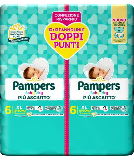 PAMPERS BABY DRY DOWNCOUNT XL PZ.26 (15-30 KG)PACCO DOPPIO