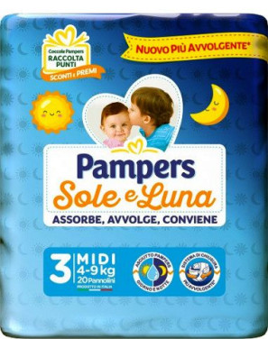 PAMPERS SOLE E LUNA MIDI X20 KG.4-9 PANNOLINI