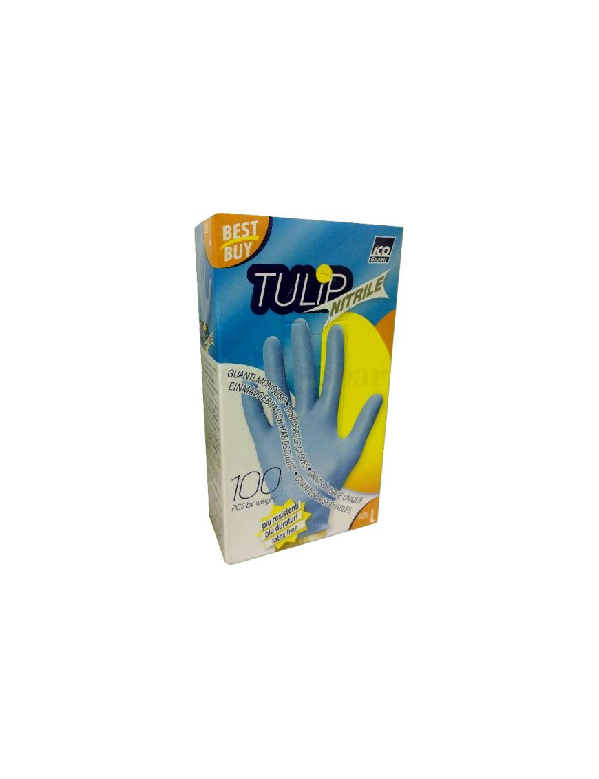 Ico Guanti Tulip Mono Nitrile Senza Polvere Large (8/8,5) 100 Pezzi