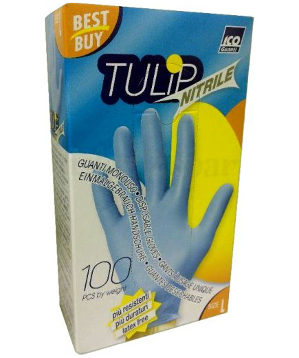 Ico Guanti Tulip Mono Nitrile Senza Polvere Large (8/8,5) 100 Pezzi