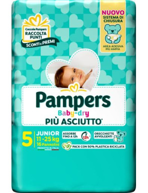 PAMPERS BABY DRY DOWNCOUNT JUNIOR PZ.16 (11-25 KG)PANNOLINI