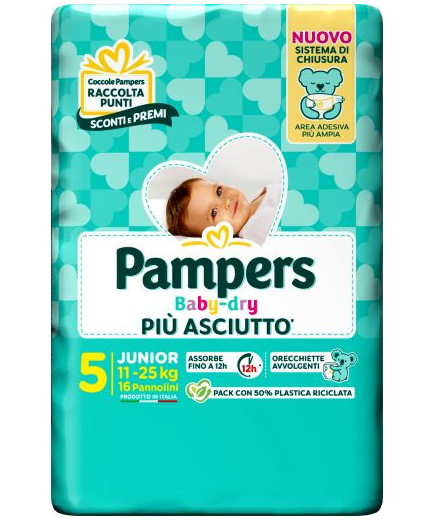 PAMPERS BABY DRY DOWNCOUNT JUNIOR PZ.16 (11-25 KG)PANNOLINI