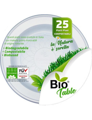 BIOTable Piatti Piani BIO compostabili X25 Pezzi