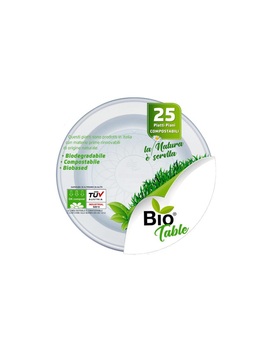 BIOTable Piatti Piani BIO compostabili X25 Pezzi