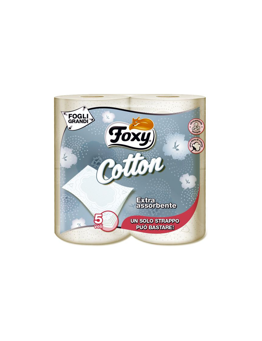 Foxy Carta Igienica Bianca Con Fibre Cotone 4 Rotoli 5V.