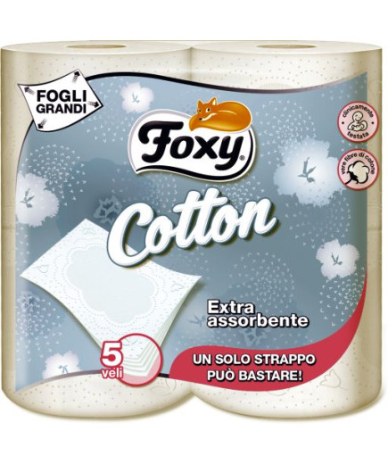 Foxy Carta Igienica Bianca Con Fibre Cotone 4 Rotoli 5V.