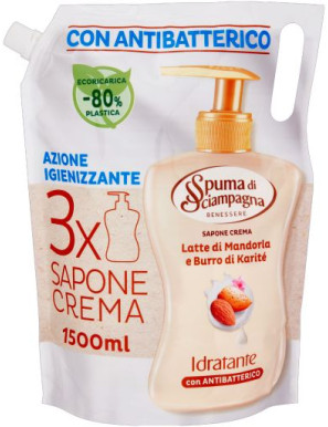 Spuma Di Sciampagna Sapone Ecoricarica Mandorla E Karite lt.1,5