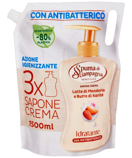 Spuma Di Sciampagna Sapone Ecoricarica Mandorla E Karite lt.1,5