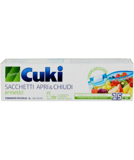 CUKI SACCHETTI APRI&CHIUDI PICCOLI C/CURSORE LT1 20X15 PZ.15