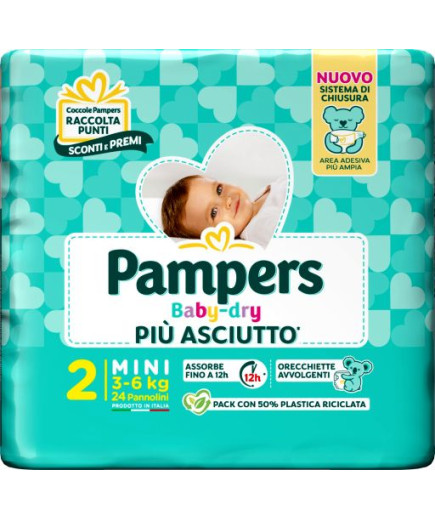 PAMPERS BABY DRY DOWNCOUNT MINI PZ.24 (3-6KG) PANNOLINI