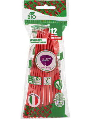 CLENDY CUCCHIAINI COMPOSTABILI X12PZ. ROSSA