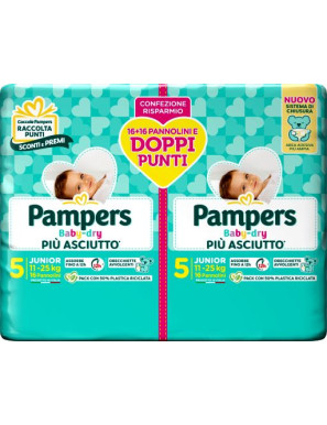 PAMPERS BABY DRY DOWNCOUNT JUNIOR PZ.32(11-25KG)PACCO DOPPIO