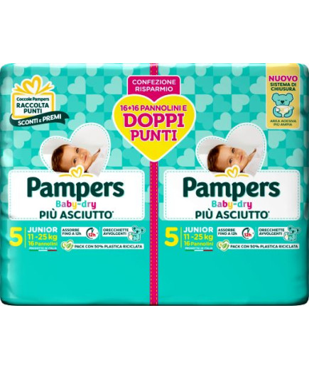 PAMPERS BABY DRY DOWNCOUNT JUNIOR PZ.32(11-25KG)PACCO DOPPIO