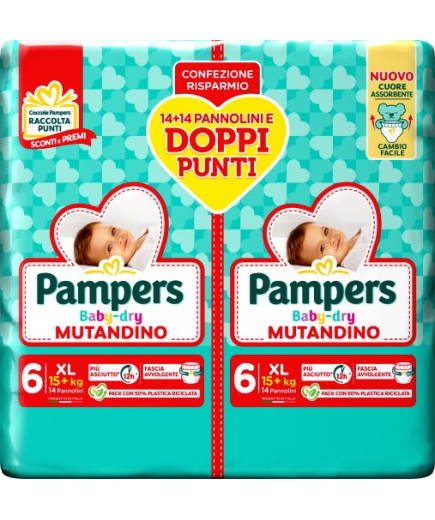 PAMPERS BABY DRY MUTANDINO XL TG.6 PZ.28 PACCO DOPPIO