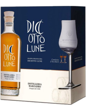 CONFEZIONE GRAPPA 18 LUNE CL 50 + DUE BICCHIERI MARZADRO