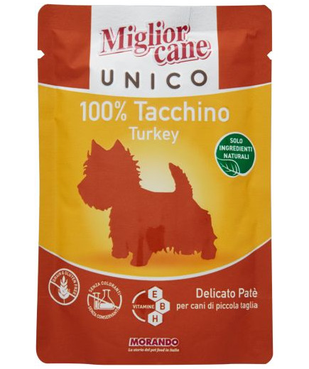 MORANDO MIGLIOR CANE UNICO PATE BUSTA G.100 TACCHINO 100%