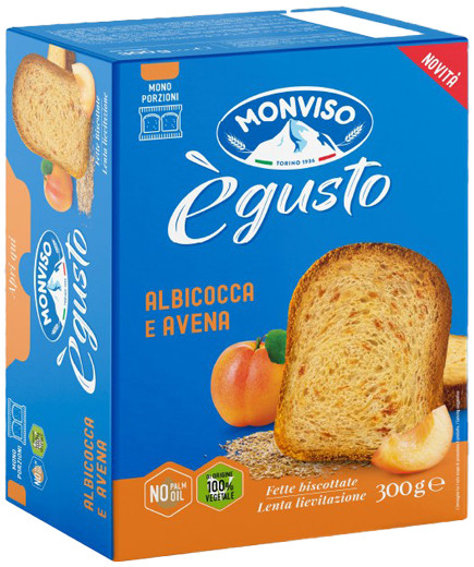 MONVISO FETTE BISCOTT.GR.300 C/ALBICOCCA E AVENA -E'GUSTO-