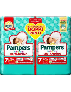 PAMPERS BABY DRY MUTANDINO XXL TG.7 PZ.26 PACCO DOPPIO