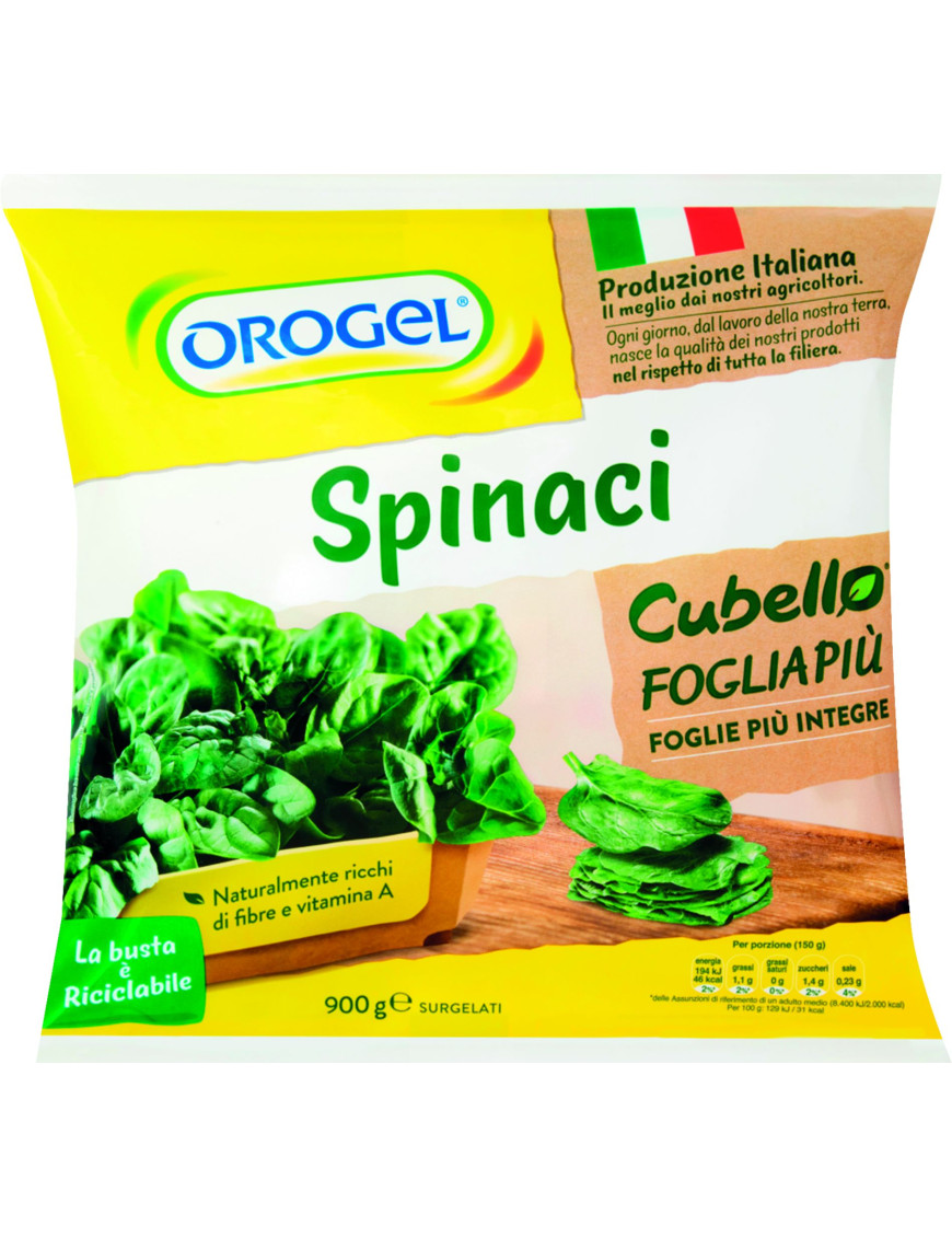 Orogel Spinaci Cubello Foglia Più Surgelato gr.900