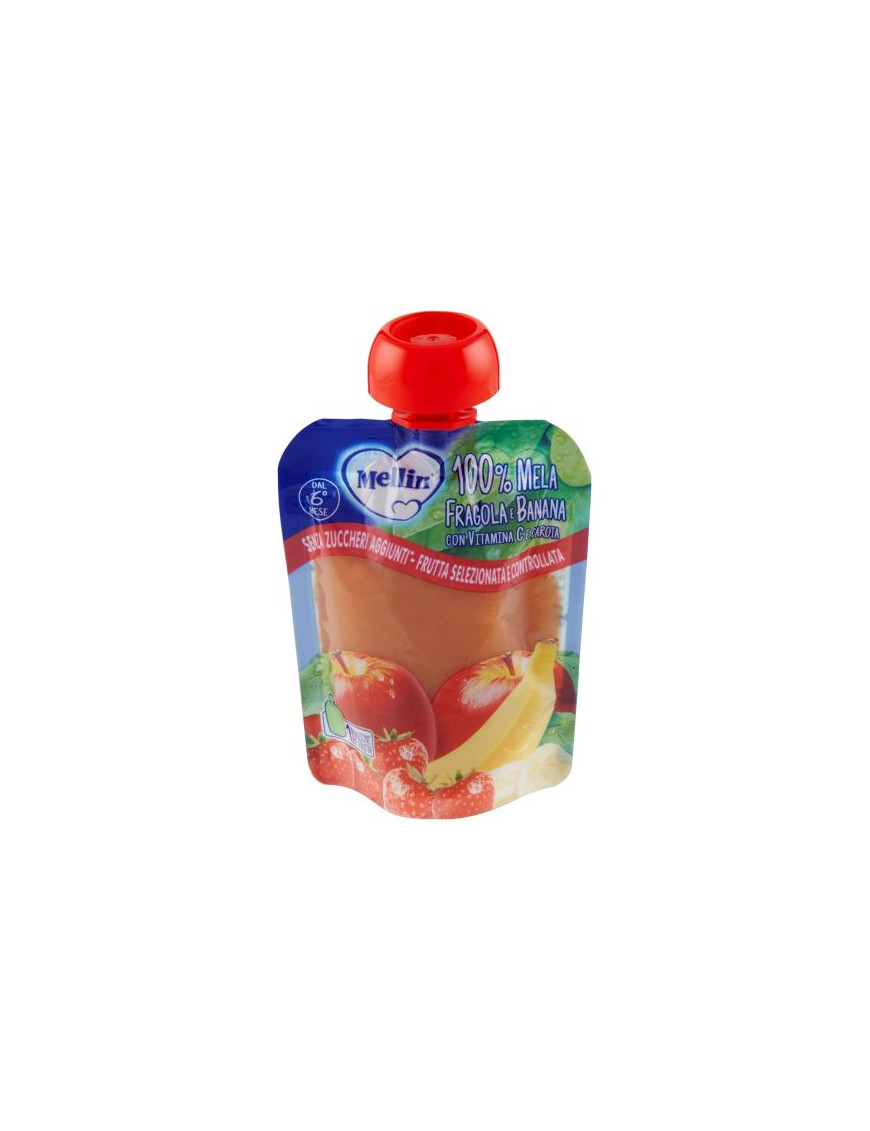Mellin Pouch Mela Fragola Banana 100% Frutta Senza Zuccheri gr.90