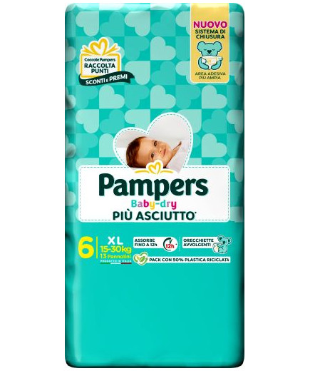 PAMPERS BABY DRY DOWNCOUNT XL PZ.13 (15-30 KG) PANNOLINI