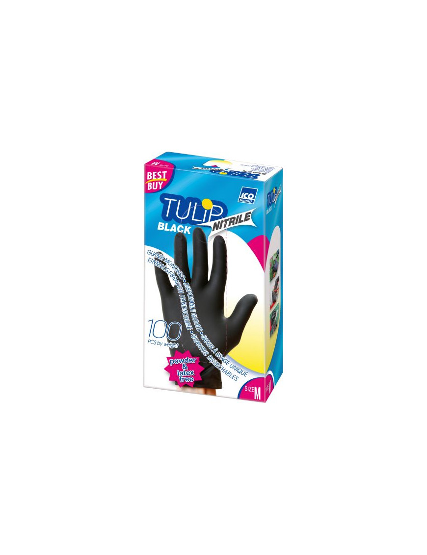 ICO GUANTI TULIP IN NITRILE NERO MEDIUM 100PZ S/POLVERE