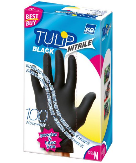 ICO GUANTI TULIP IN NITRILE NERO MEDIUM 100PZ S/POLVERE