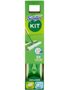 Swiffer Dry Kit Completo+8 Panni Cattura Polvere+3 Wet