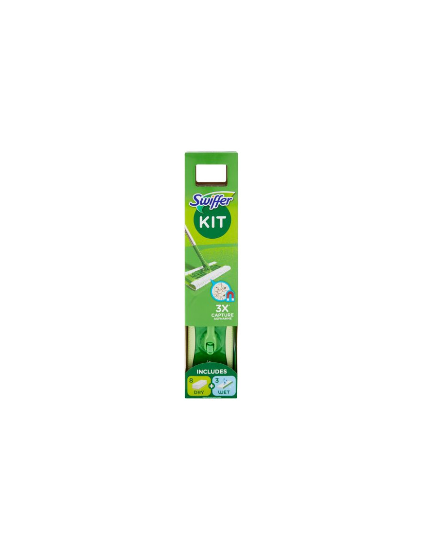 Swiffer Dry Kit Completo+8 Panni Cattura Polvere+3 Wet