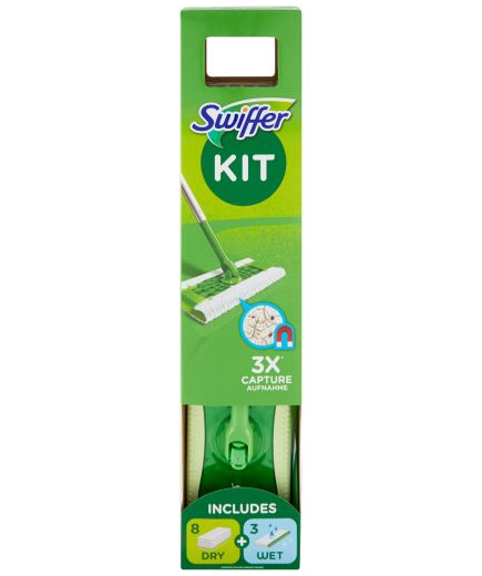Swiffer Dry Kit Completo+8 Panni Cattura Polvere+3 Wet