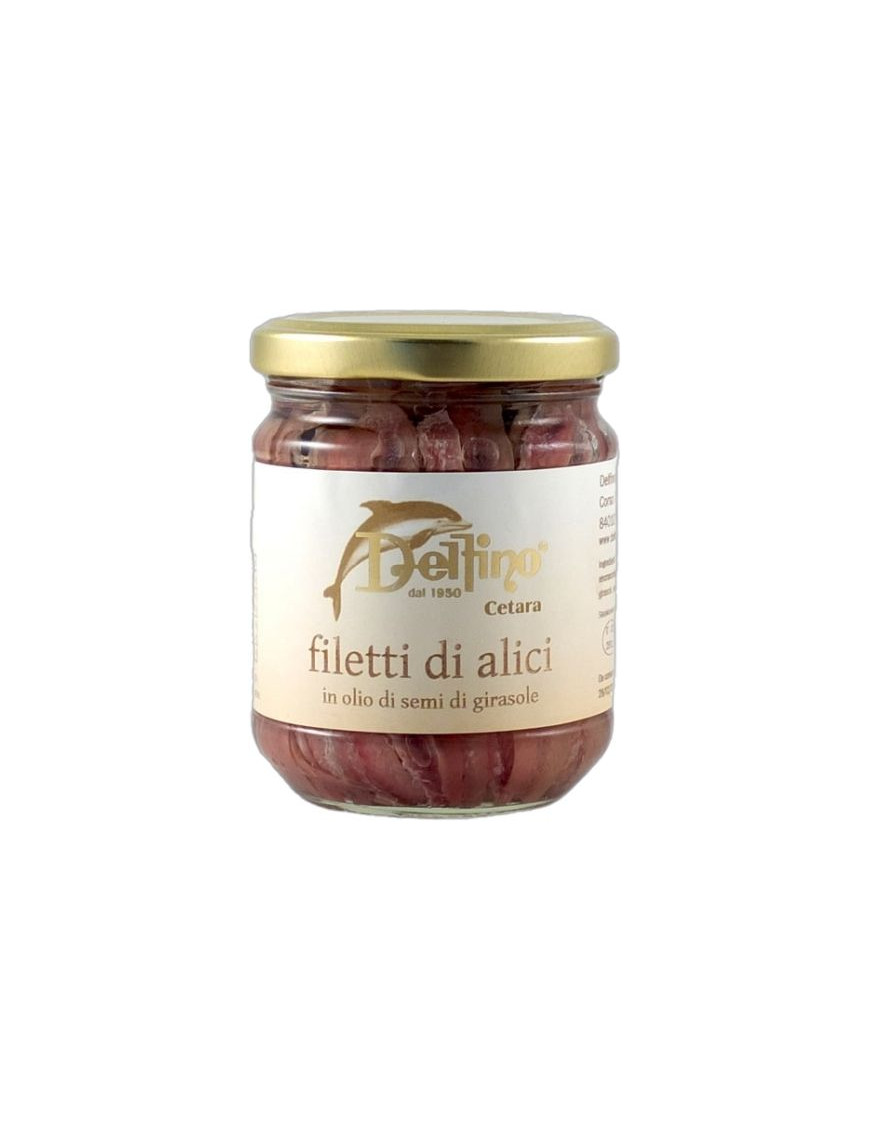 Delfino Filetti Di Alici Cetara Olio Di Giraole gr.180 Vaso Vetro