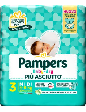 PAMPERS BABY DRY DOWNCOUNT MIDI PZ.20 (4-9 KG) PANNOLINI