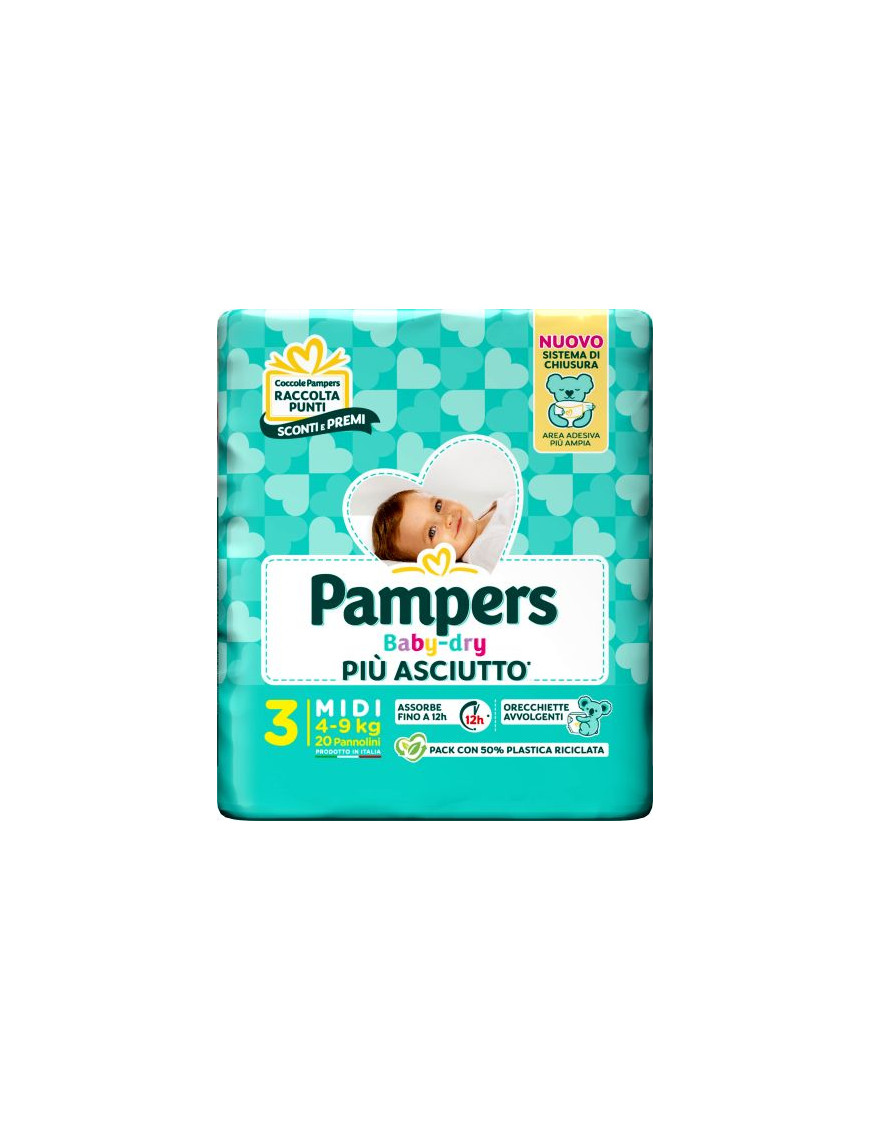 PAMPERS BABY DRY DOWNCOUNT MIDI PZ.20 (4-9 KG) PANNOLINI