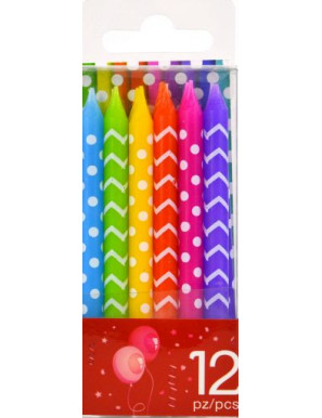 GABBIANO 12 CANDELE PARTY LINES7POIS MIX COLORS