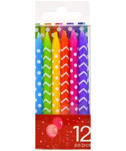 GABBIANO 12 CANDELE PARTY LINES7POIS MIX COLORS